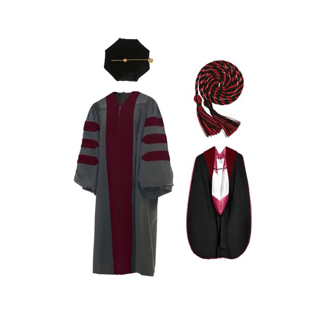 GHVTHC-Deluxe-Faculty-NP Deluxe Faculty Regalia Graduation Gown, Hood, Velvet Tam, Honor Cord Set No Piping