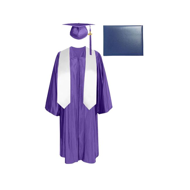 CGTSDC-Shiny-High-School High School Graduation Cap, Gown, Tassel, Stole and Diploma Cover Set Shiny Finish