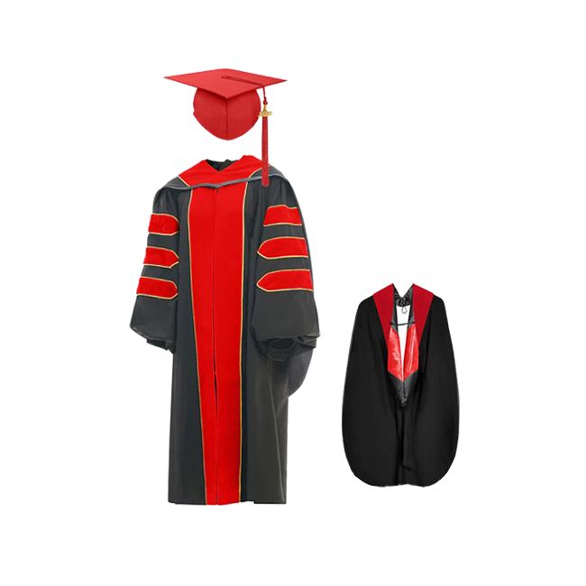CGTH-Doctoral Doctoral / PhD Graduation Cap, Gown, Tassel and Hood Set with Gold Piping