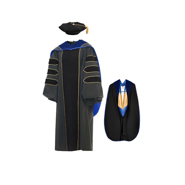 GTHVT-Faculty Faculty Regalia Graduation Gown, Tassel, Hood and Velvet Tam Set with Gold Piping