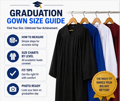 Complete graduation gown size guide and measurement chart by Cap and Gown Depot