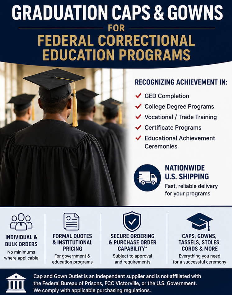 Correctional Education Graduation Supplies for GED, College & Career Programs Adult graduates celebrating a GED and vocational achievement milestone in matching cap and gown sets - Graduation Cap & Gown Depot