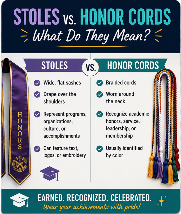 Graduation honor cords and satin stoles explained - Cap & Gown Depot
