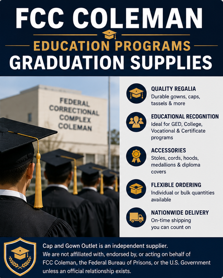 FCC Coleman Educational Achievement & Graduation Regalia Purchasing Guide FCC Coleman education department graduation purchasing guide cover featuring sample cap and gown packages - Graduation Cap & Gown Depot