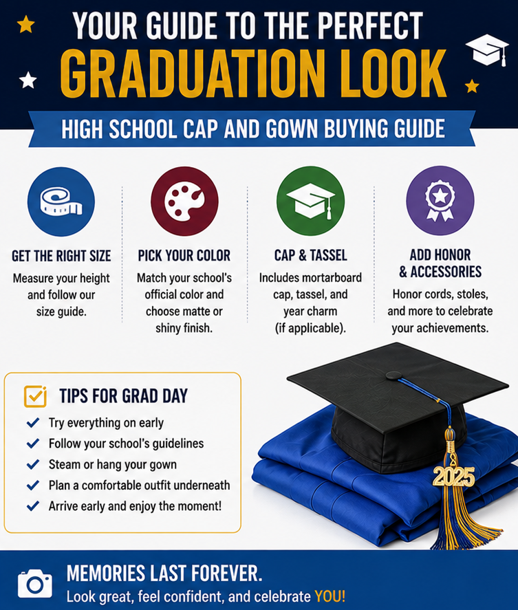 High school graduate celebrating with parents in cap and gown - Cap & Gown Depot