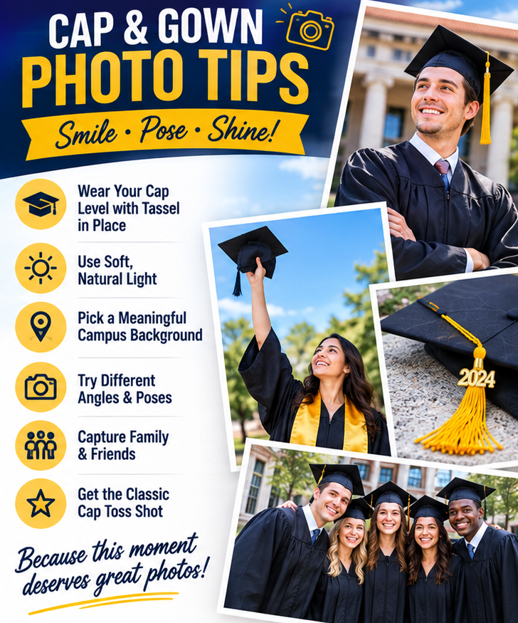 Graduation Picture Ideas: How to Look Your Best in a Cap and Gown Guide on how to take better graduation photos in a cap and gown by Graduation Cap and Gown Depot