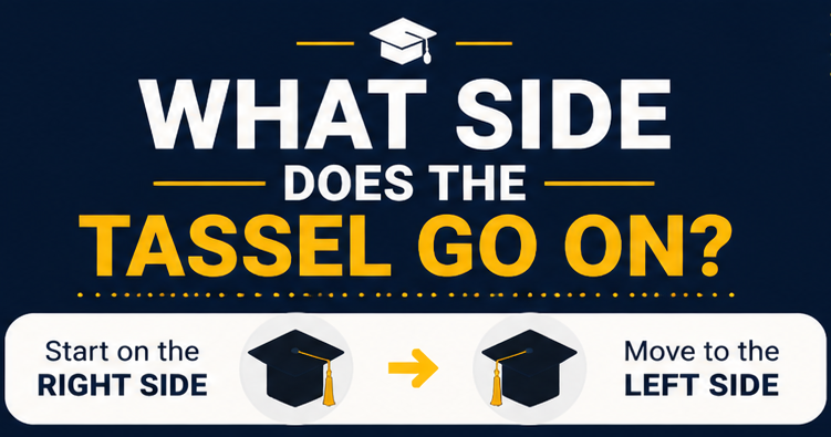 What side does the tassel go on graduation cap guide by Cap and Gown Depot