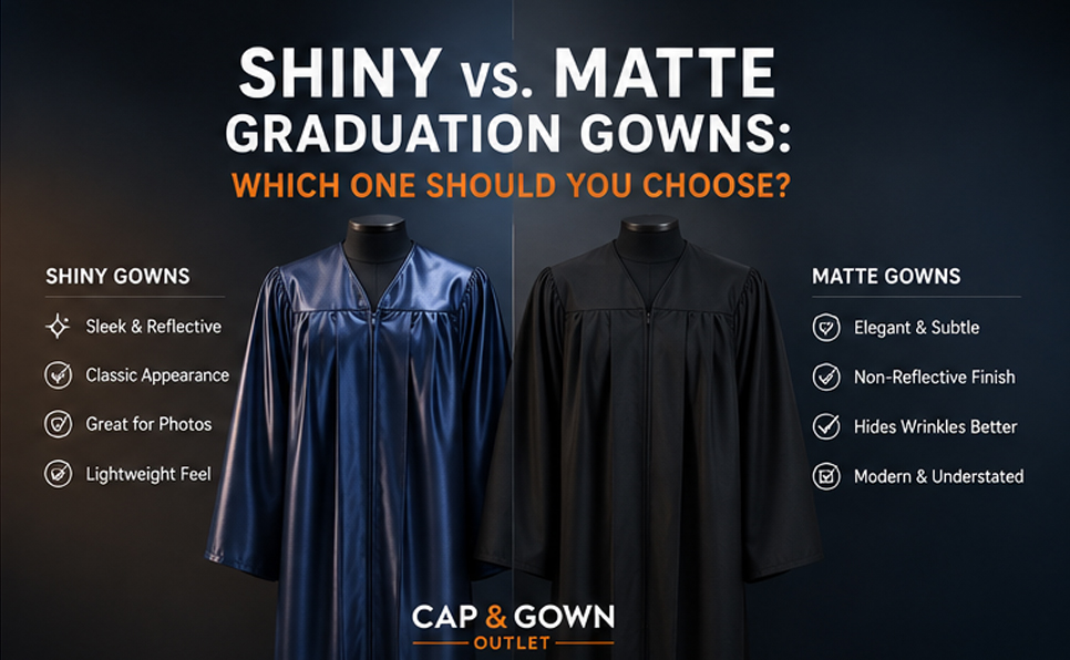 Shiny and matte graduation cap and gown options by Graduation Cap and Gown Depot