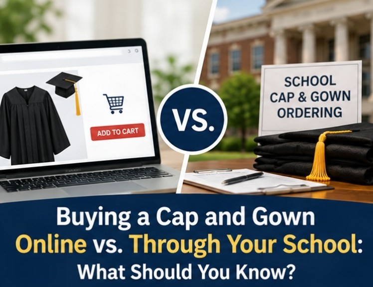 Graduation regalia from school vs. buying online - graduation cap and gown depot