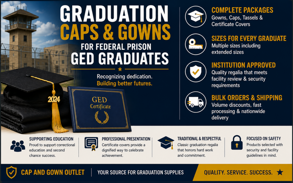 Federal Correctional GED Graduation Regalia & Ceremony Supply Guide Federal correctional GED graduation ceremony regalia - graduation cap and gown depot
