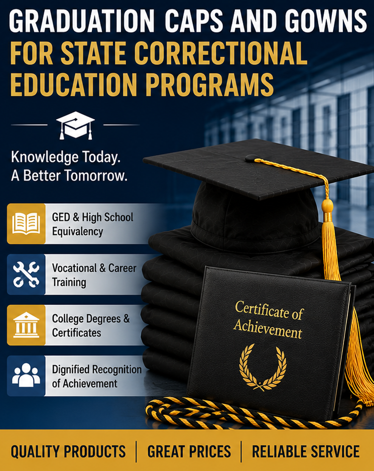 Graduation cap and gown supplies for state prison programs - graduation cap and gown depot