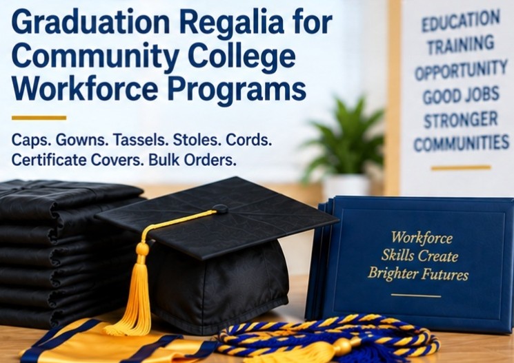 Community college career training graduation regalia - graduation cap and gown depot