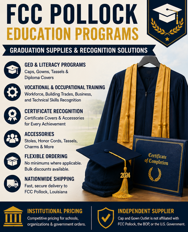 FCC Pollock educational achievement graduation regalia - graduation cap and gown depot