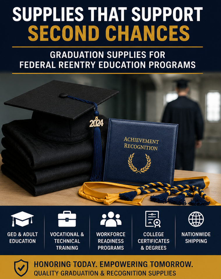 Federal Reentry Education Graduation & Recognition Supply Purchasing Guide Graduation cap and gown supplies for federal reentry programs - Graduation cap and gown depot
