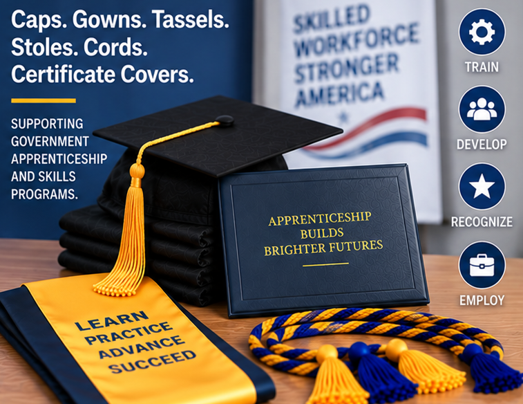 Government apprenticeship graduation regalia - graduation cap and gown depot