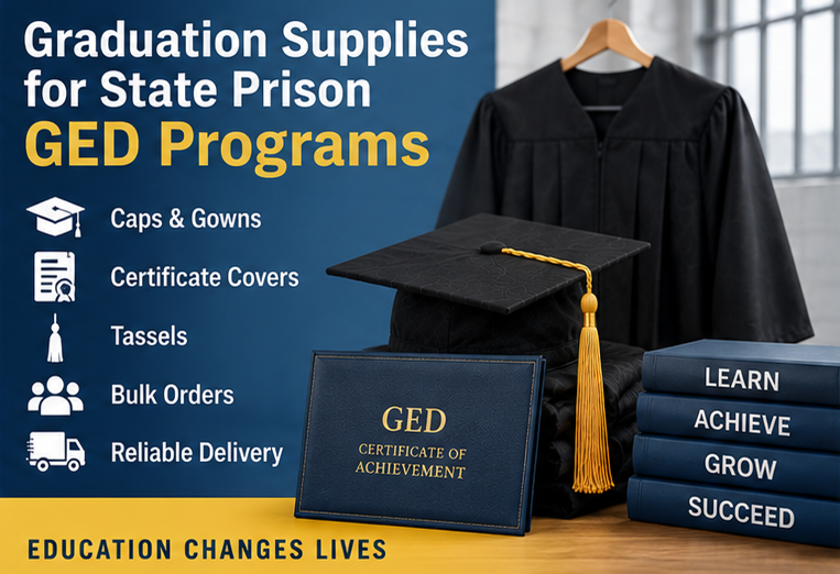 GED graduation ceremony supplies for state correctional programs - cap and gown depot