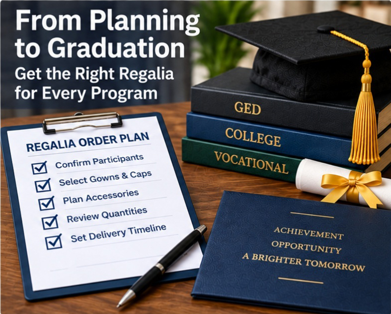 Adult education graduation regalia order planning - graduation cap and gown depot